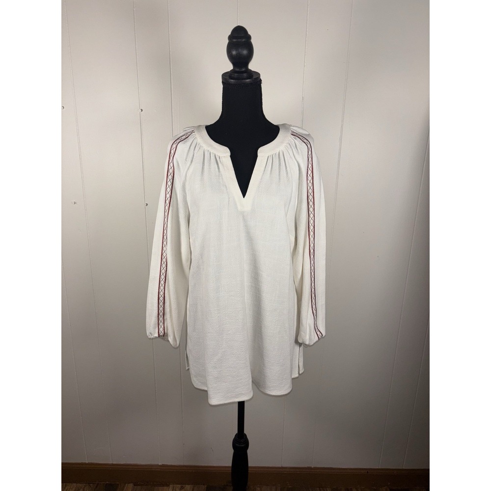 Soft Surroundings Embroidered Long‎ Sleeve Linen Blend Top Women's Medium